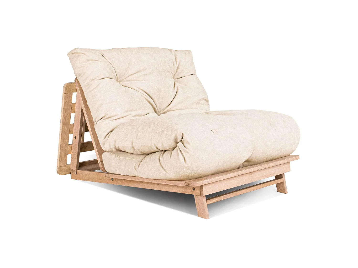 Canapé Lit Convertible en Bois avec Matelas Beige Confort Crème