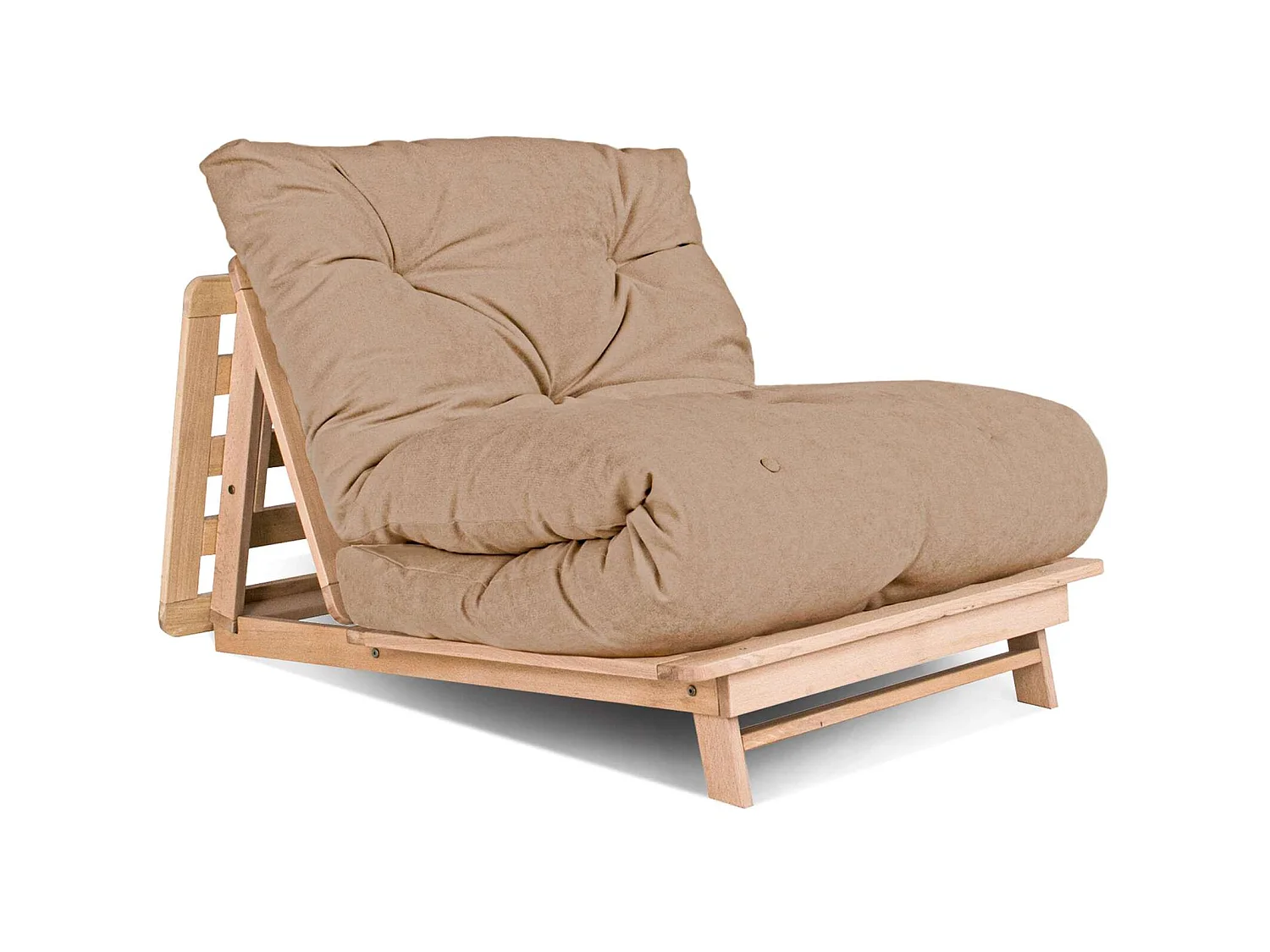 Canapé Lit Convertible en Bois avec Matelas Beige Confort Beige