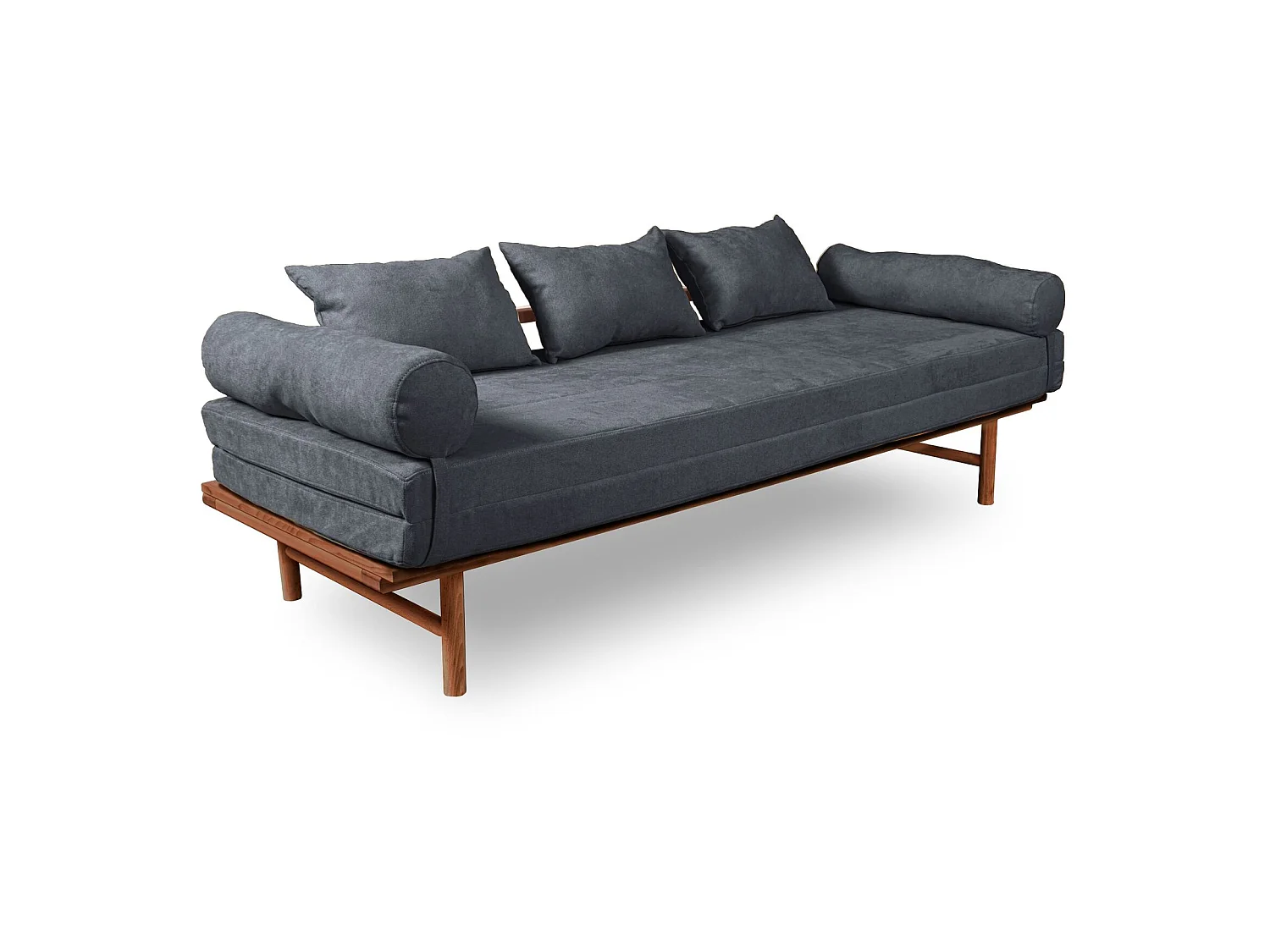 Canapé Lit Convertible Design en Tissu Beige et Bois Graphite