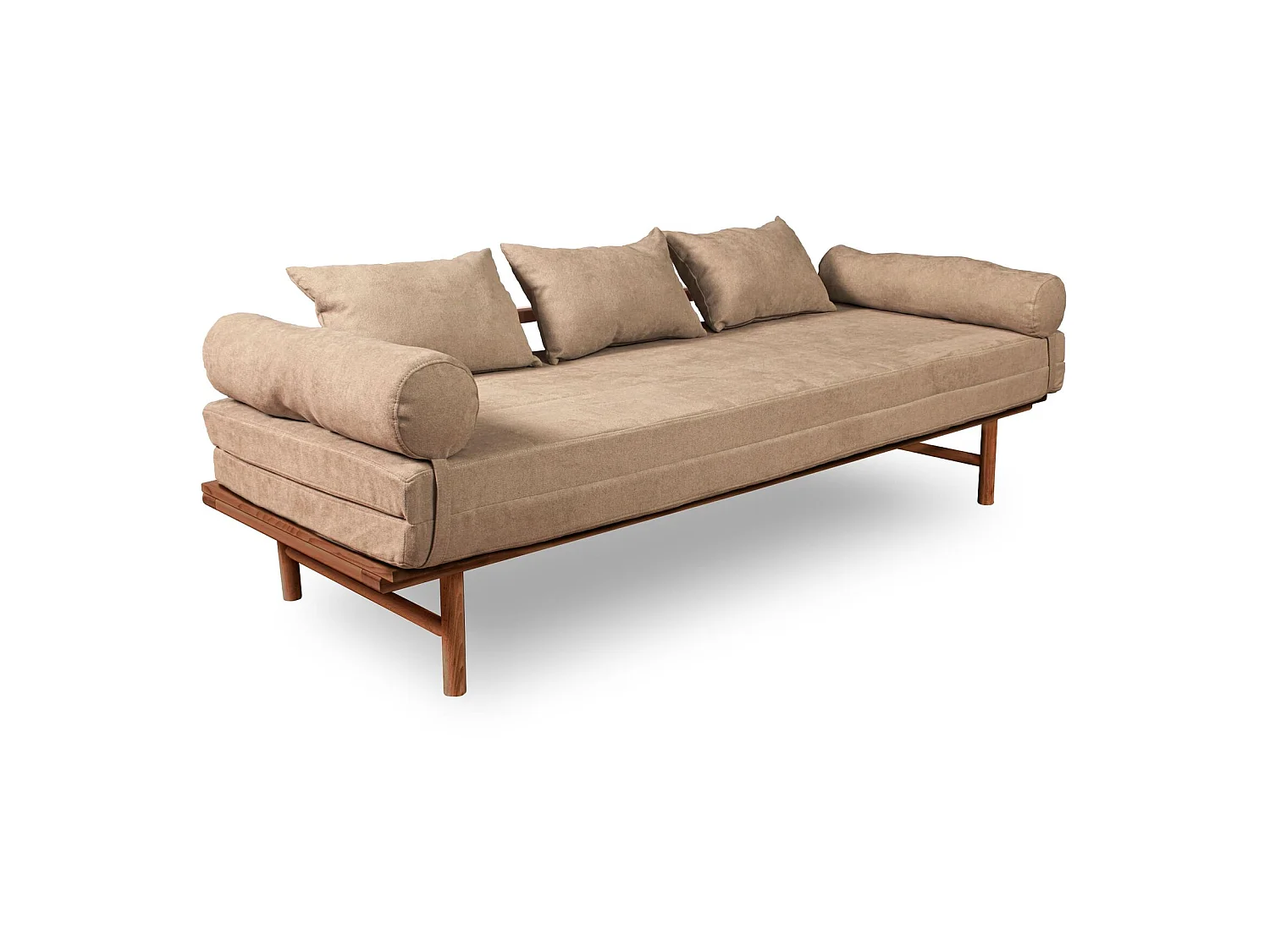 Canapé Lit Convertible Design en Tissu Beige et Bois Beige