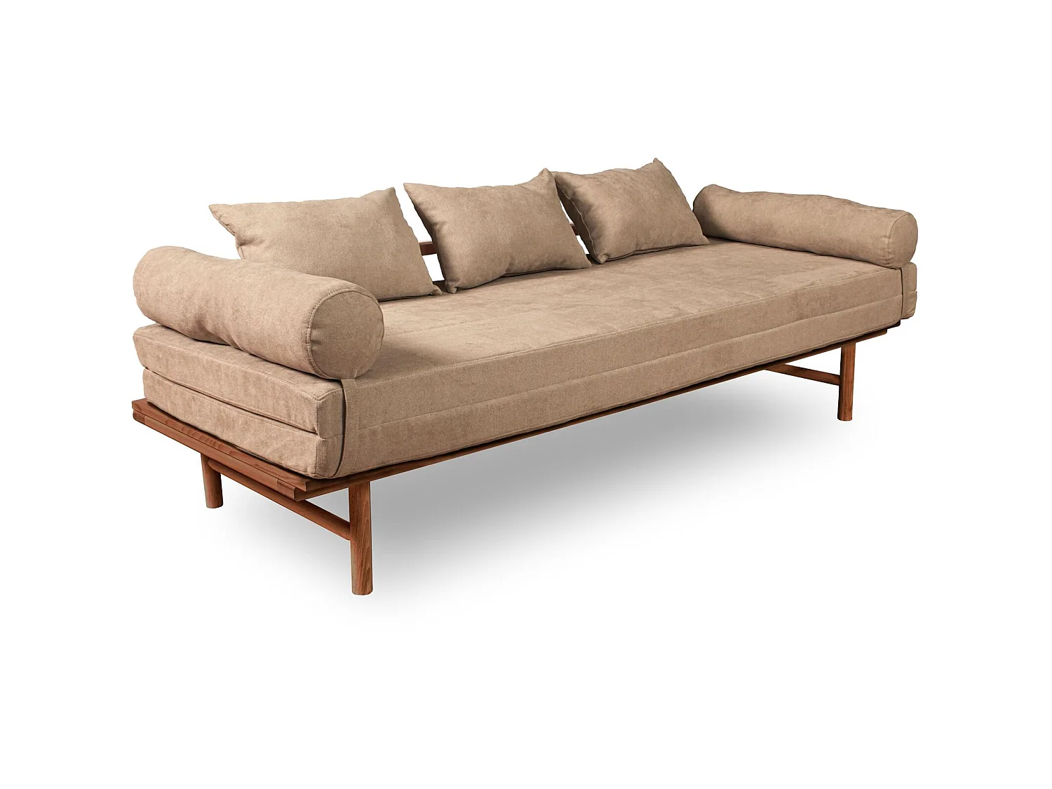 Canapé Lit Convertible Design en Tissu Beige et Bois Beige