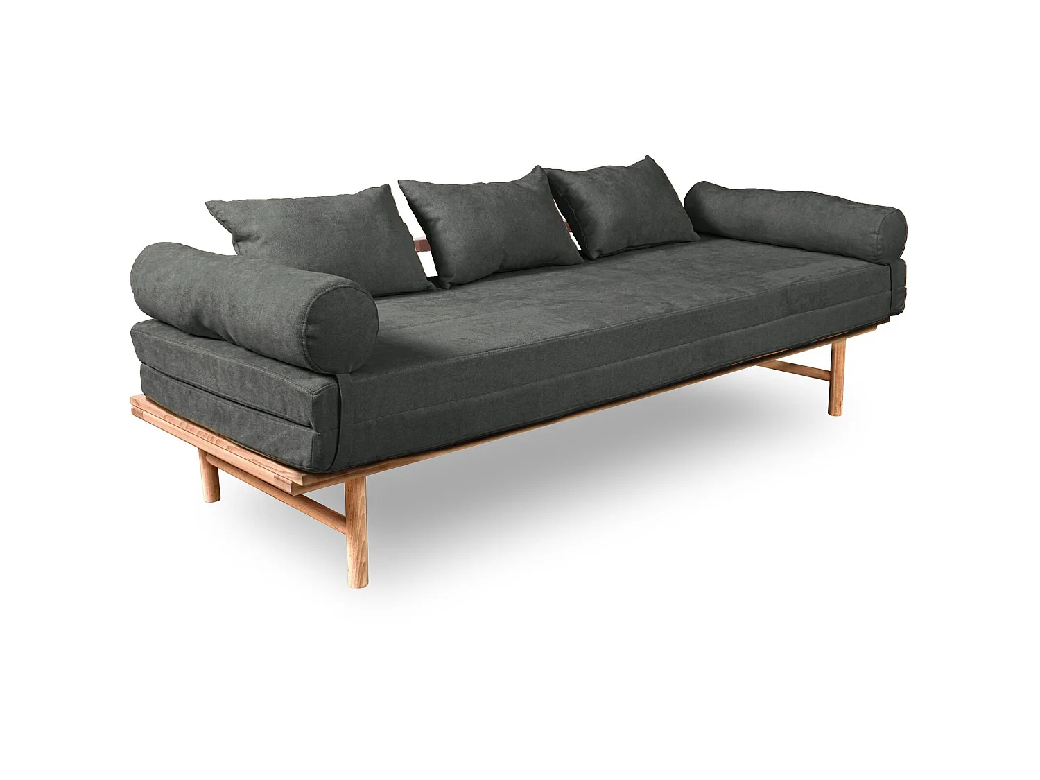 Canapé Lit Convertible Design en Tissu Beige et Bois Gris cendré