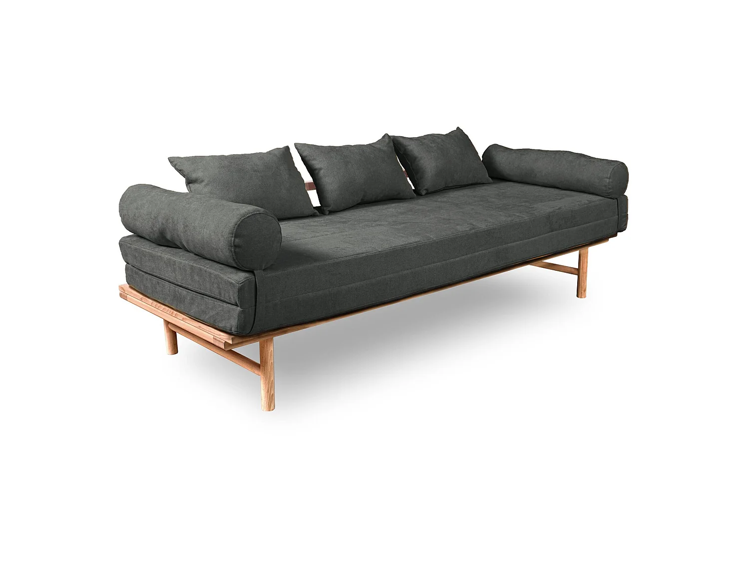 Canapé Lit Convertible Design en Tissu Beige et Bois Gris cendré