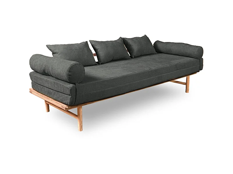 Canapé Lit Convertible Design en Tissu Beige et Bois Gris cendré