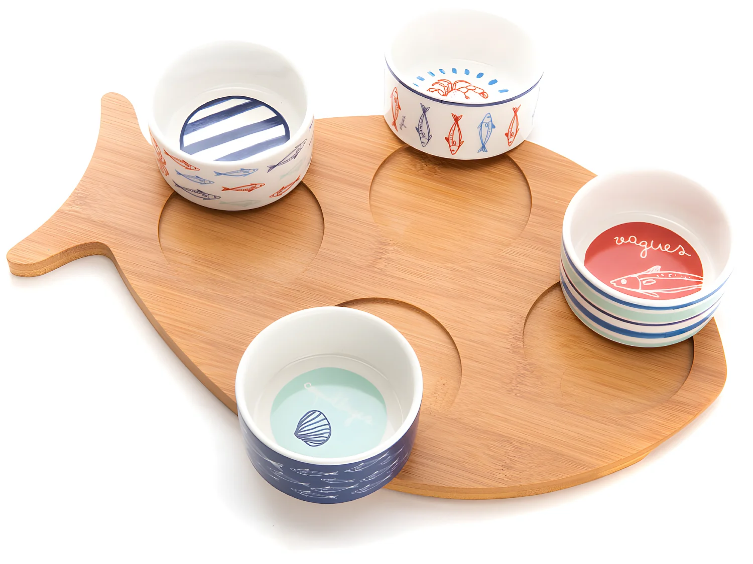 Plateau poisson et ses 4 bols Ariel