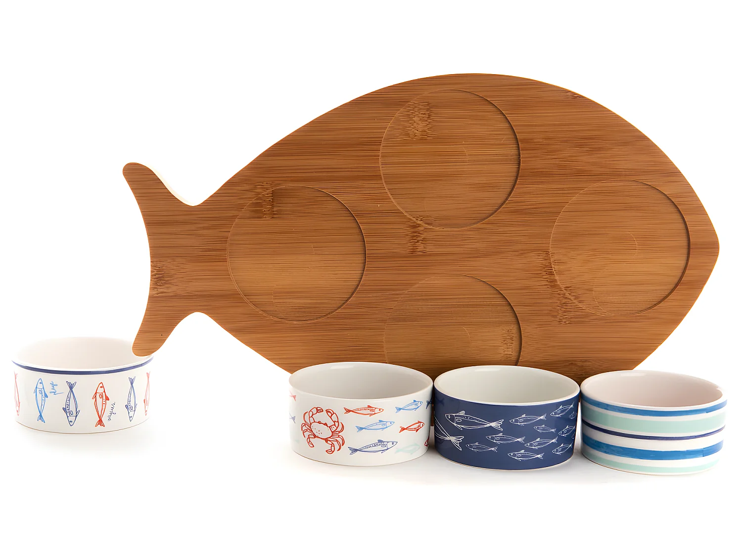 Plateau poisson et ses 4 bols Ariel