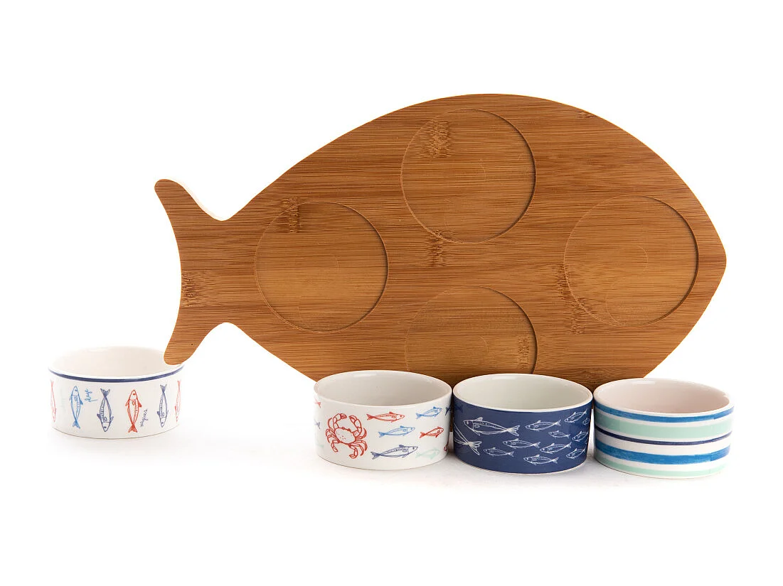 Plateau poisson et ses 4 bols Ariel