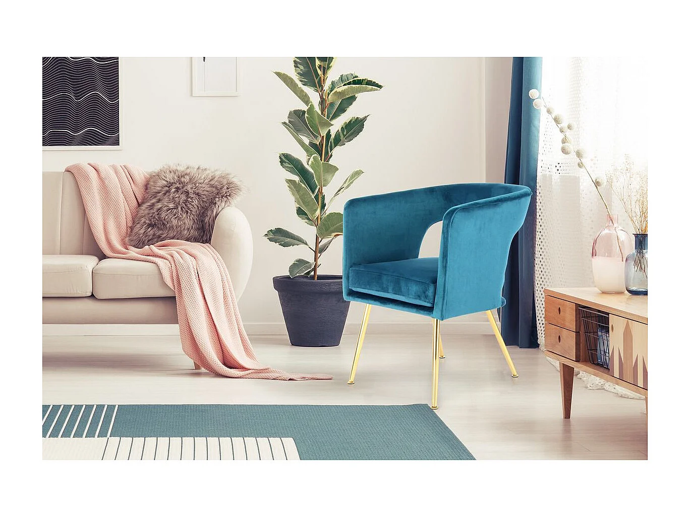 Chaise Design "Jolene" 77cm Bleu Pétrole