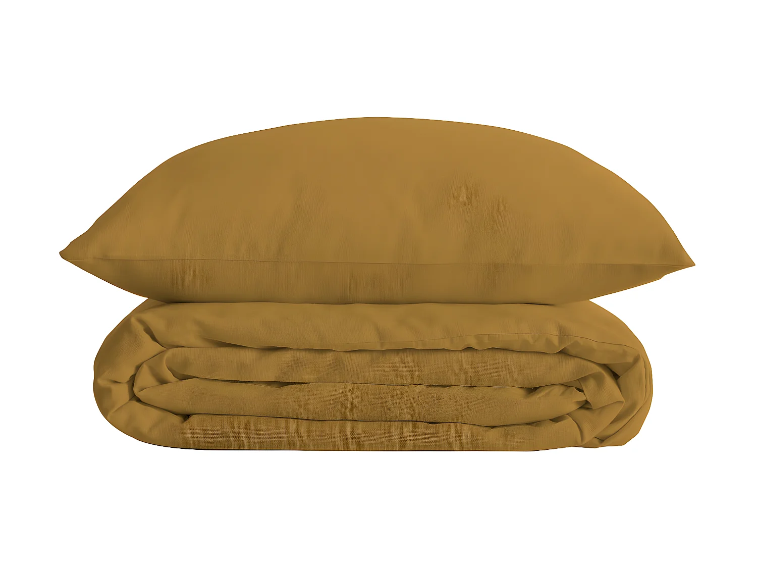 Parure de lit 2 Personnes en percale de coton Jaune Ocre  260 x 240 cm Housse de couette avec 2 taies