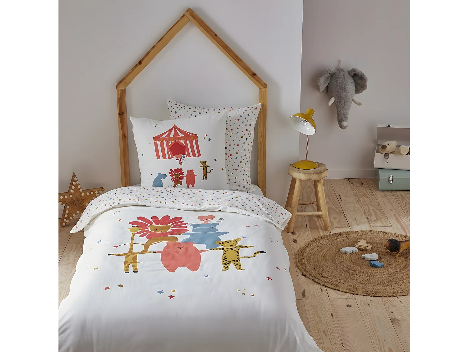 Parure de lit enfant animaux du cirque 140x200cm