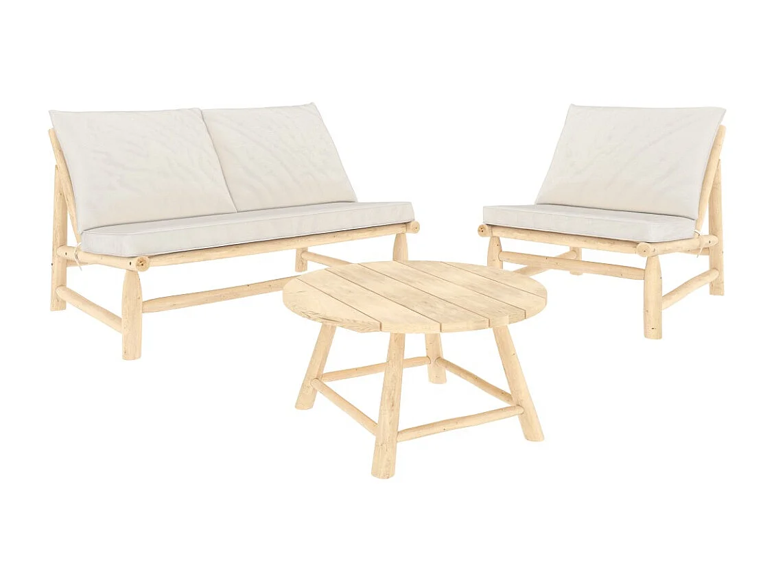 Salon de jardin 3 personnes en bois de teck massif et tissu - Makam