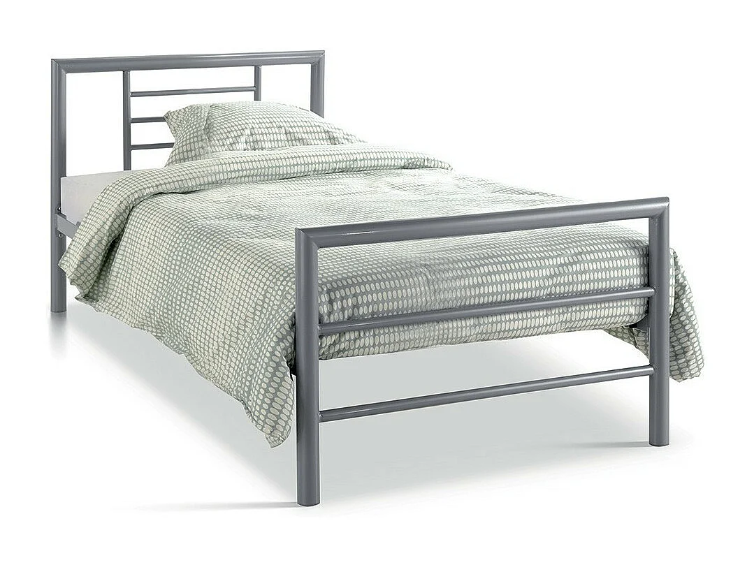 Cama de metal simples ECHO, 90x200 cm, cinza brilhante com estrado incluído