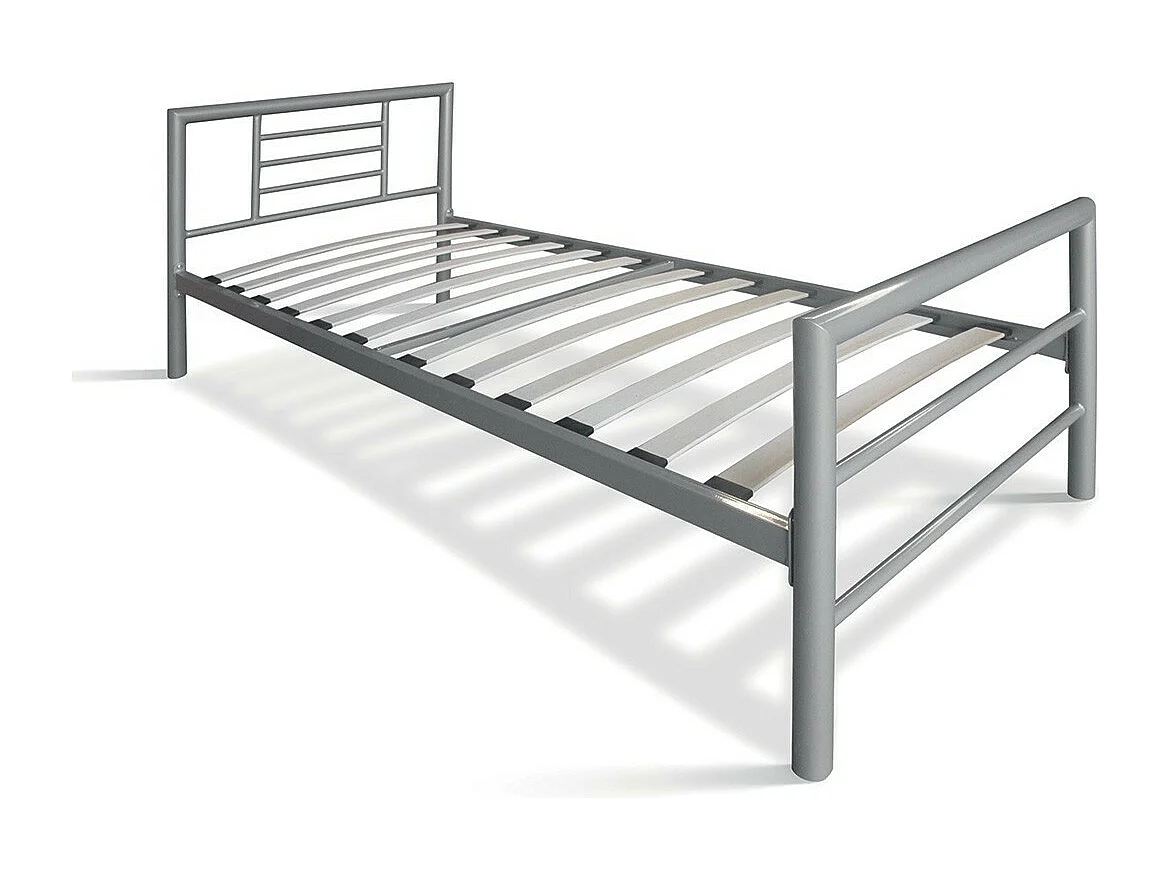 Cama de metal simples ECHO, 90x200 cm, cinza brilhante com estrado incluído