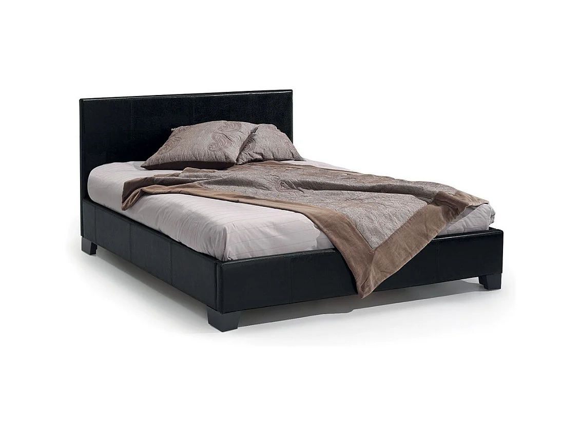 Lit ROMA – Lit double adulte 140x200 cm noir brillant avec sommier inclus