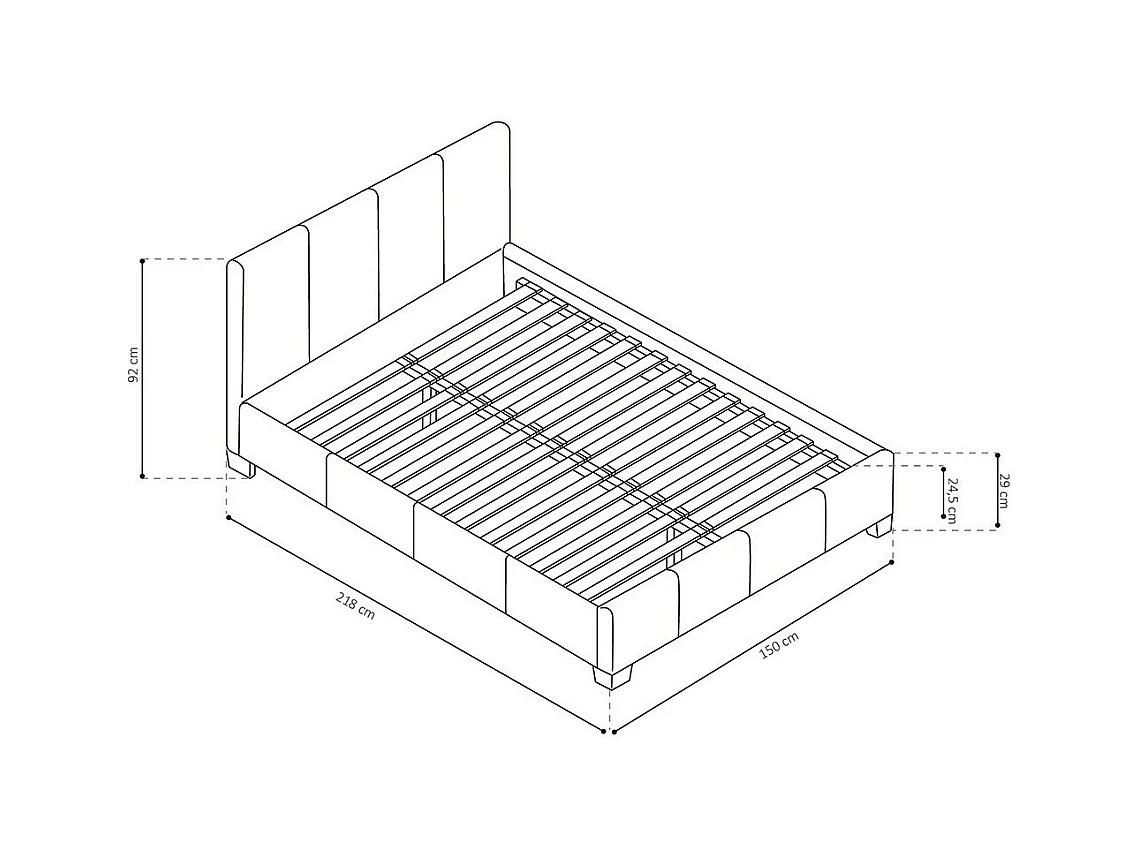 Lit ROMA – Lit double adulte 140x200 cm noir brillant avec sommier inclus
