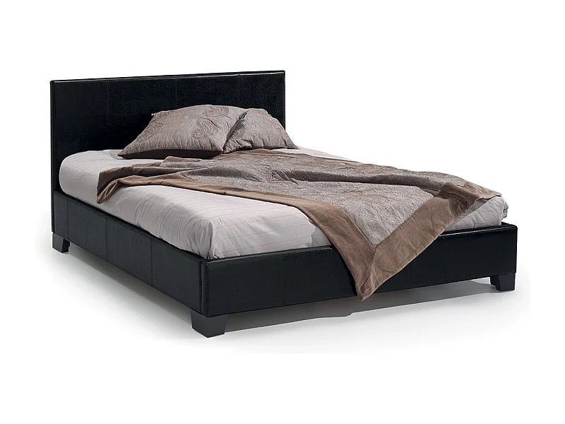 Lit ROMA – Lit double adulte 140x200 cm noir brillant avec sommier inclus