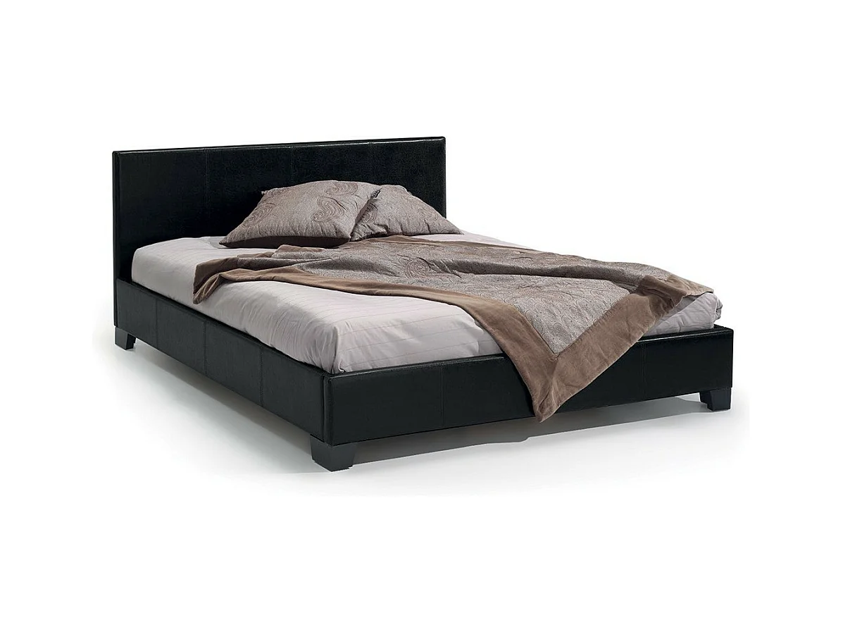Lit ROMA – Lit double adulte 160x200 cm noir brillant avec sommier inclus