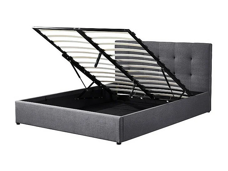 Lit ROMA – Lit double adulte 160x200 cm noir brillant avec sommier inclus