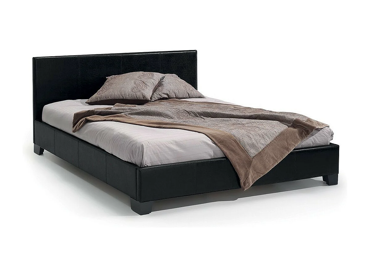 Lit ROMA – Lit double adulte 160x200 cm noir brillant avec sommier inclus