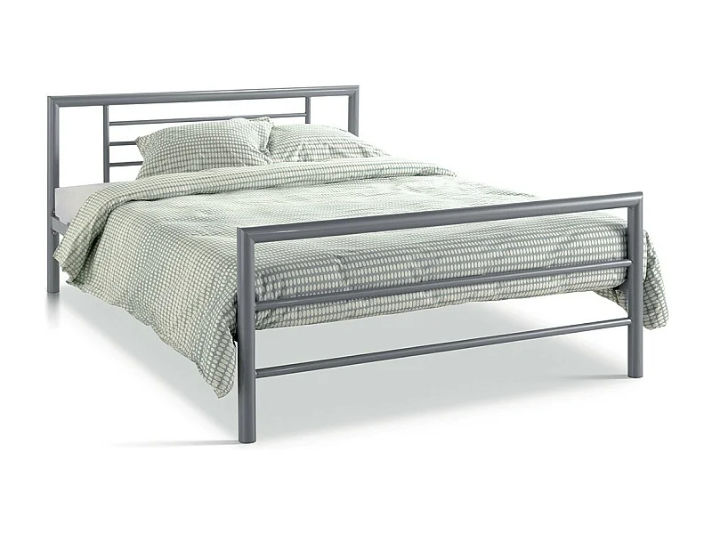 Metall-Doppelbett ECHO, 140x200 cm, glänzend grau, mit Lattenrost