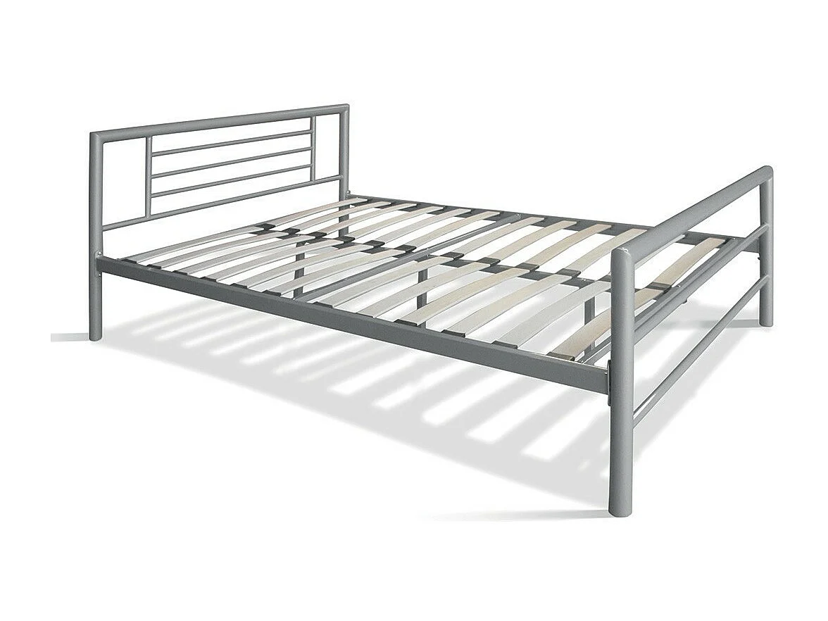 Metalen tweepersoonsbed ECHO, 140x200 cm, glanzend grijs inclusief lattenbodem
