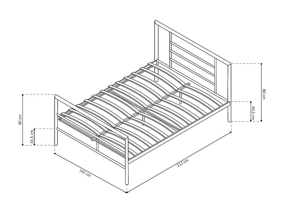 Metalen tweepersoonsbed ECHO, 140x200 cm, glanzend grijs inclusief lattenbodem