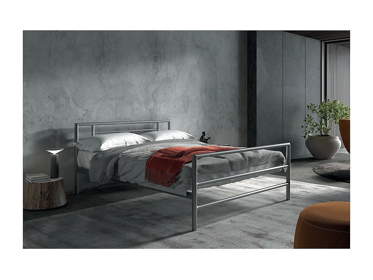 Metalen tweepersoonsbed ECHO, 140x200 cm, glanzend grijs inclusief lattenbodem