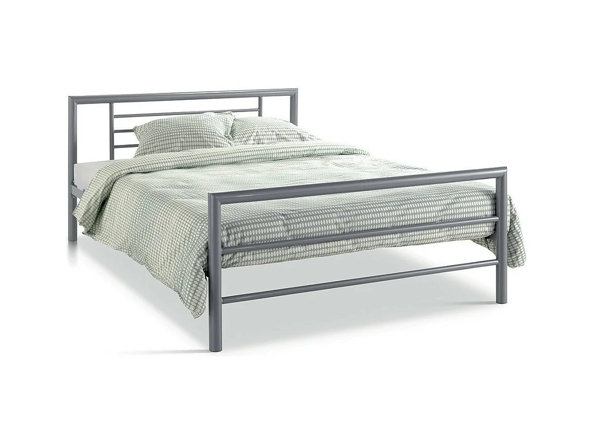 Lit ECHO – Lit double en métal 140x200 cm gris brillant avec sommier inclus