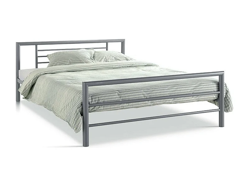 Metalen tweepersoonsbed ECHO, 160x200 cm, glanzend grijs inclusief lattenbodem