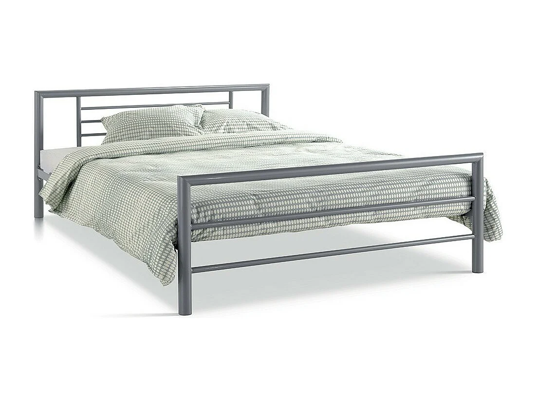 Metalen tweepersoonsbed ECHO, 160x200 cm, glanzend grijs inclusief lattenbodem