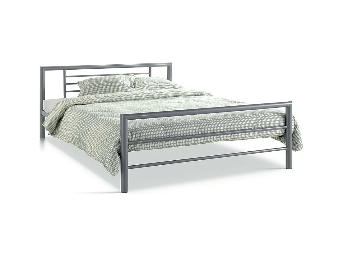 Lit ECHO – Lit double en métal 160x200 cm gris brillant avec sommier inclus