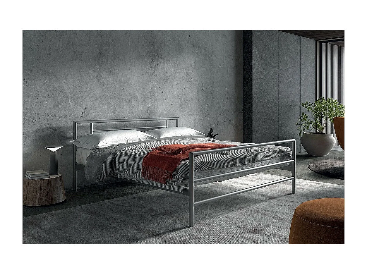 Metall-Doppelbett ECHO, 160x200 cm, glänzend grau, Lattenrost inklusive