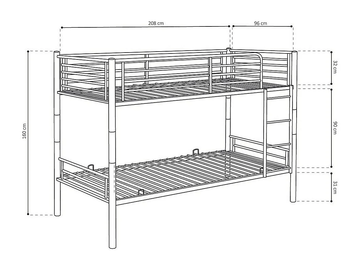 Metall-Etagenbett 90x200 cm SAMmy, Farbe Grau