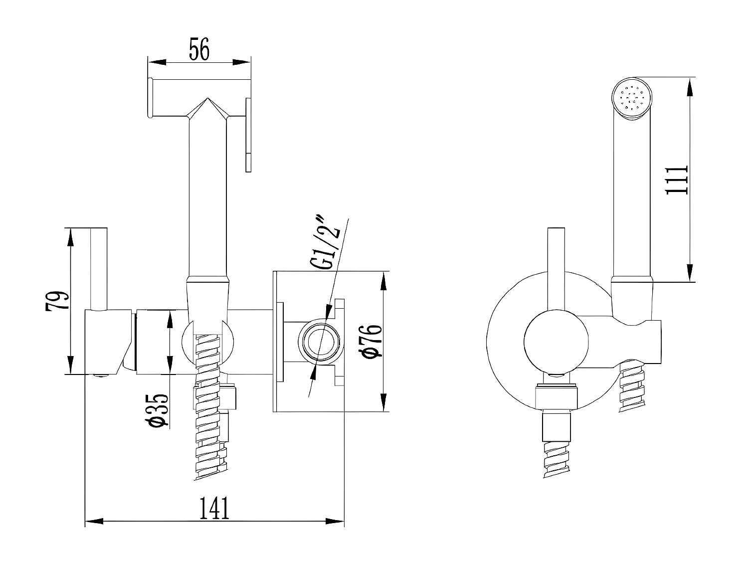 Invena Robinet Bidet Douchette Chrome Mural Monocommande