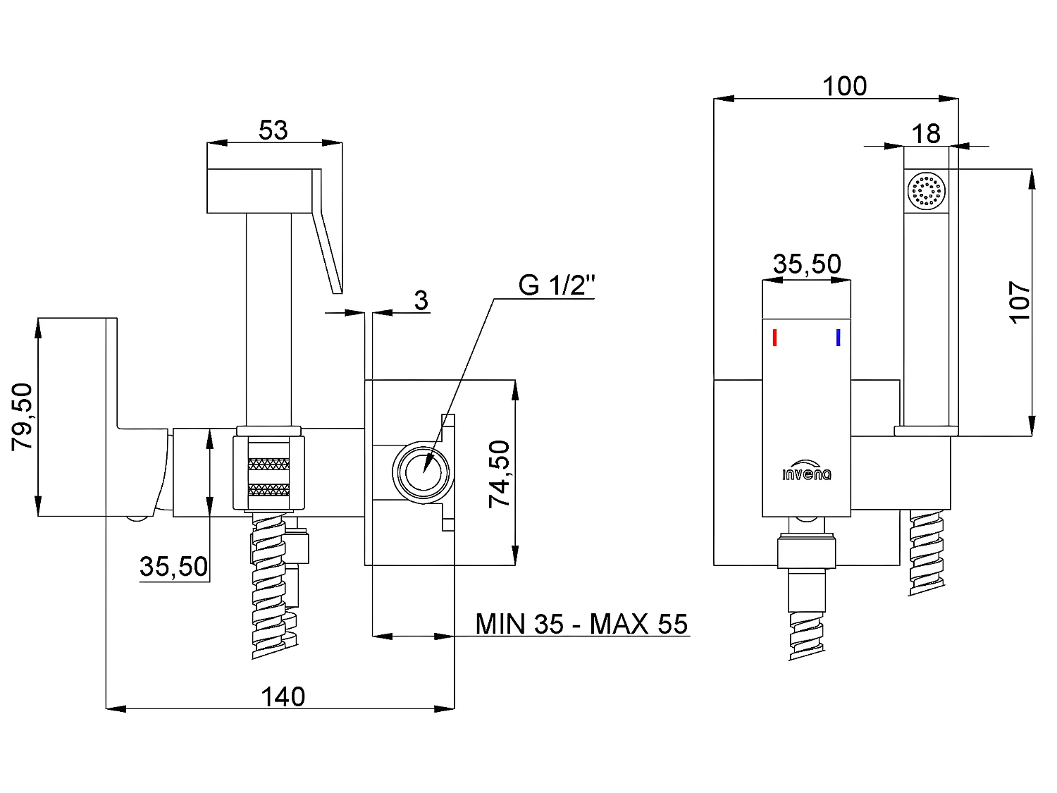 Robinet Bidet Douchette Noir Forme Carree Monocommande