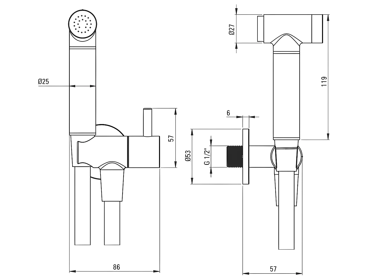 Deante Robinet Bidet Douchette Noir Mural Monocommande
