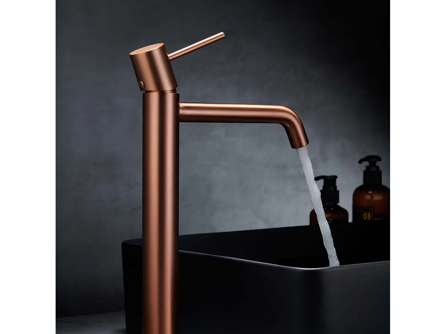 Mitigeur Lavabo Salle de Bain or rose cuivré – Bec Haut Anti-Calcaire – Design Moderne - MONZA IMEX