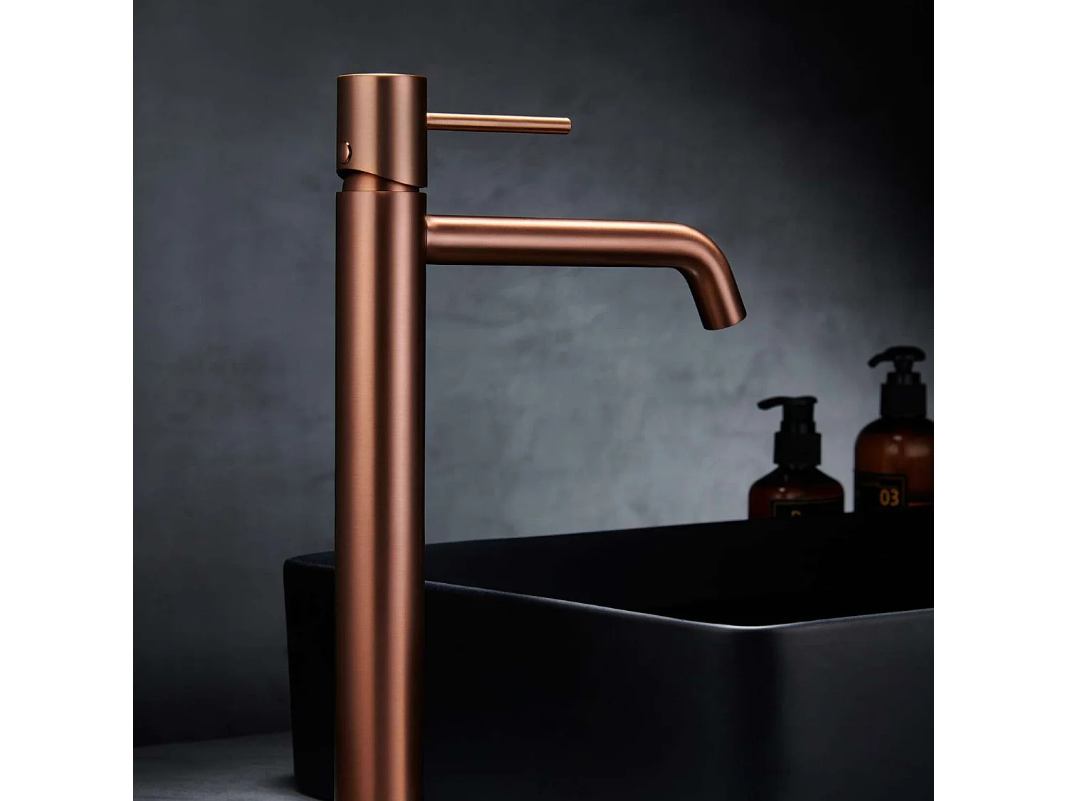 Mitigeur Lavabo Salle de Bain or rose cuivré – Bec Haut Anti-Calcaire – Design Moderne - MONZA IMEX