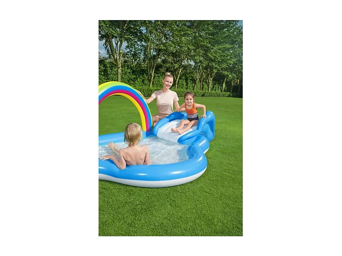 BESTWAY Aire de jeux avec pataugeoire Rainbow n Shine 257 x 145 x 91 cm