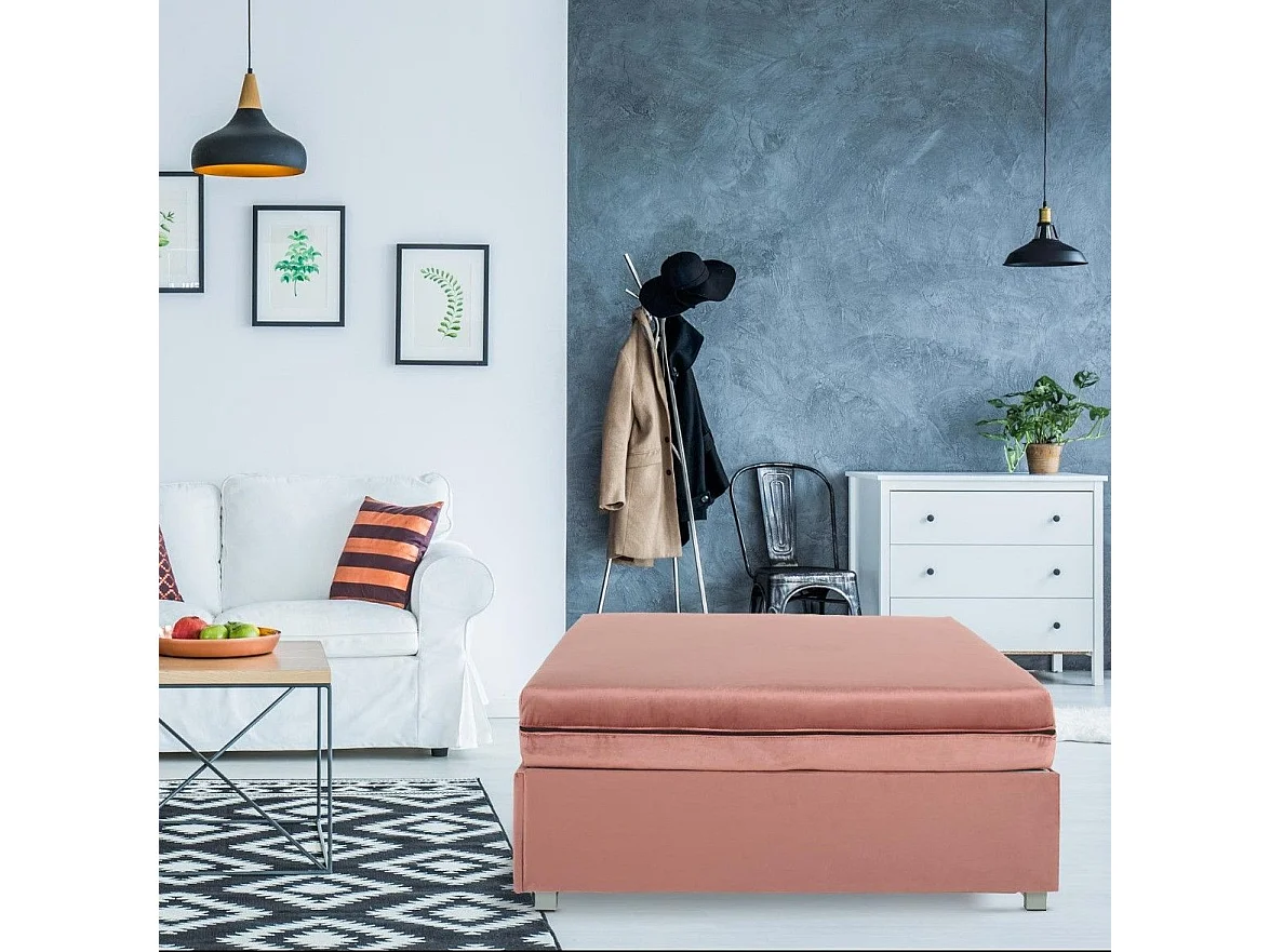 Pouf extensible convertible en lit 1 place Napoli Velours Rose