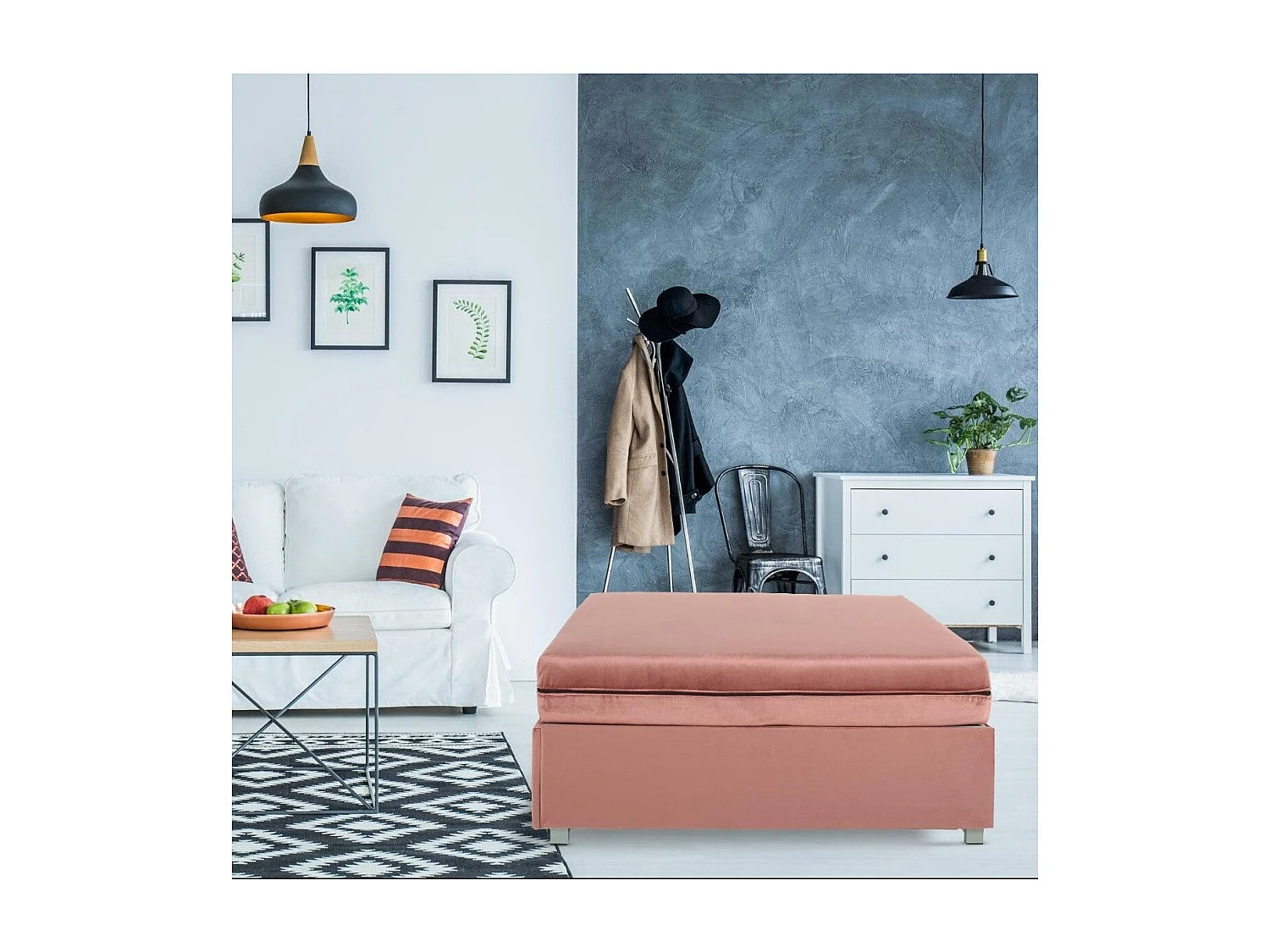 Pouf extensible convertible en lit 1 place Napoli Velours Rose