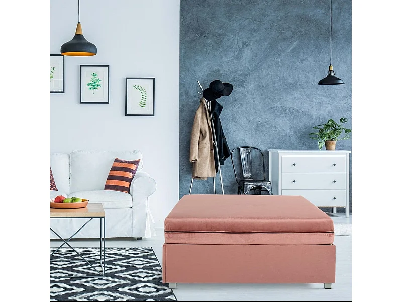 Pouf extensible convertible en lit 1 place Napoli Velours Rose