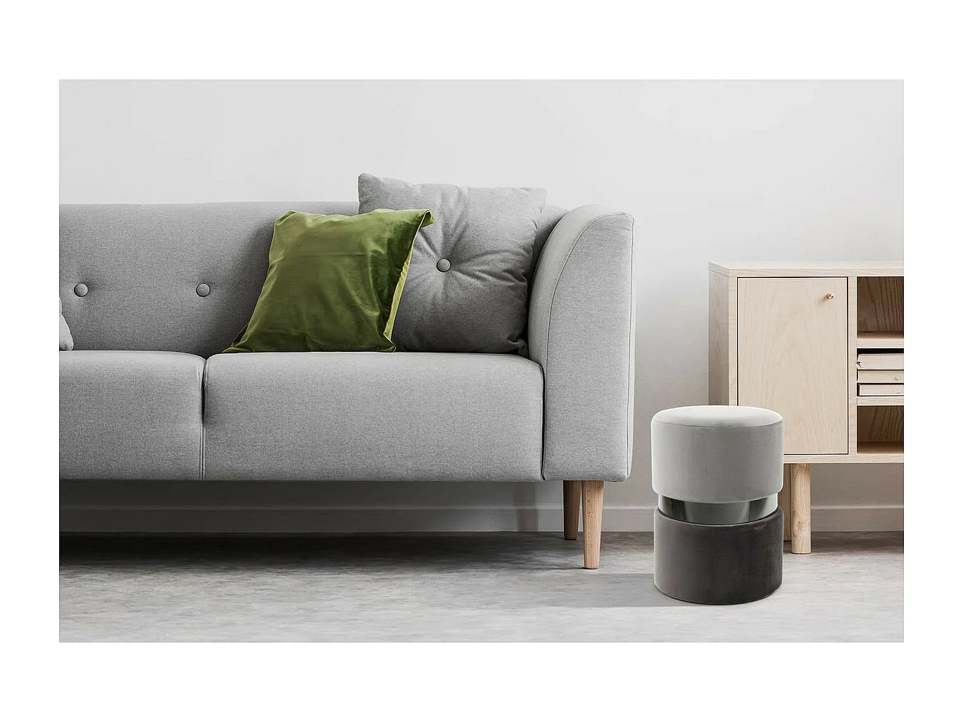 Pouf Rond Design "Gipsy" 46cm Gris