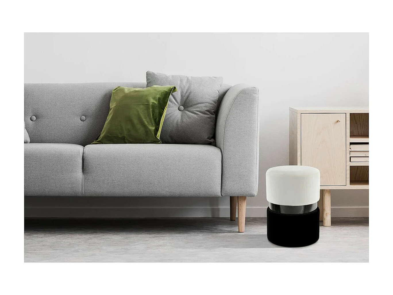 Pouf Rond Design "Gipsy" 46cm Crème & Noir