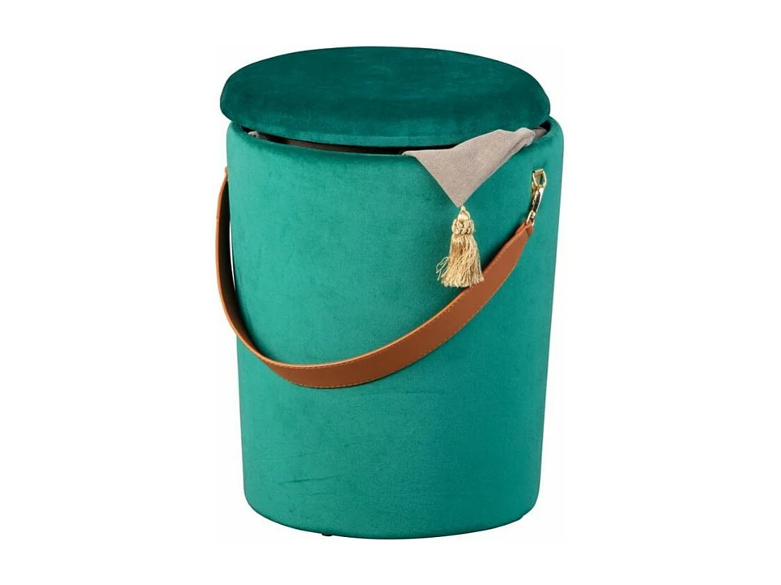Pouf Coffre en Velours à Sangle "Yola" 45cm Vert
