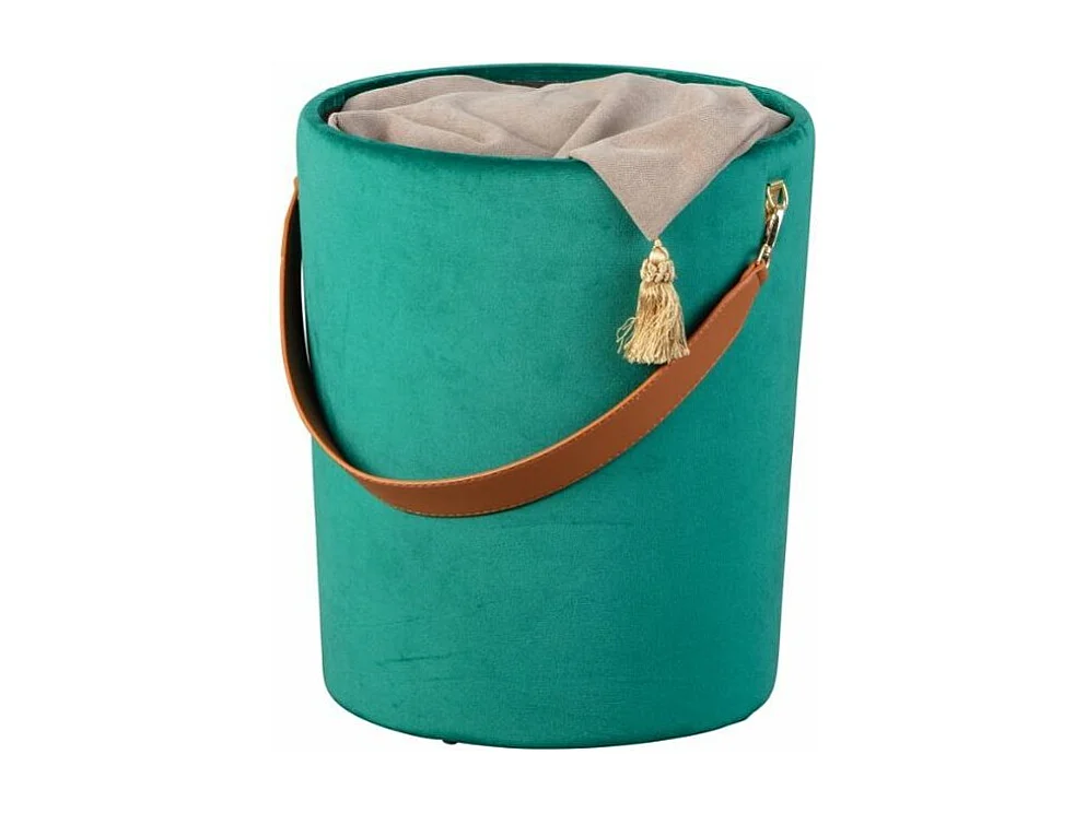 Pouf Coffre en Velours à Sangle "Yola" 45cm Vert