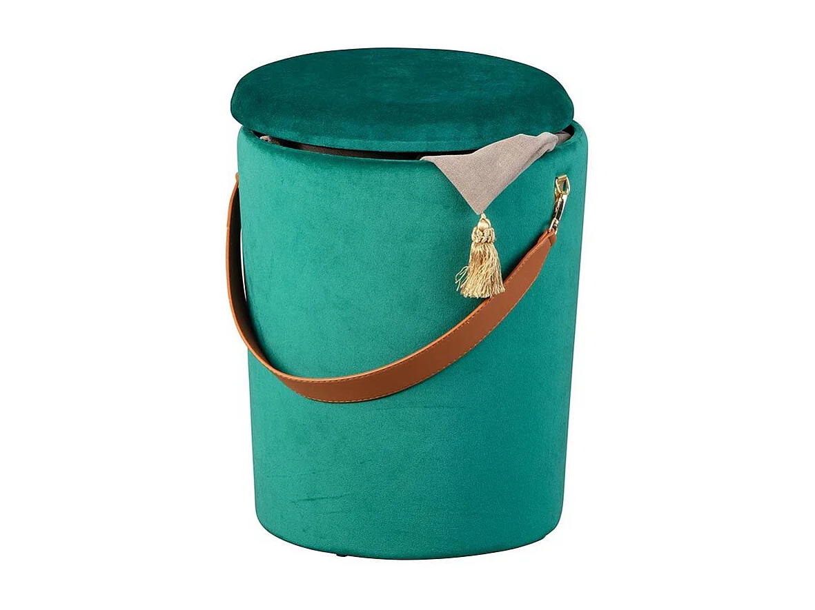 Pouf Coffre en Velours à Sangle "Yola" 45cm Vert