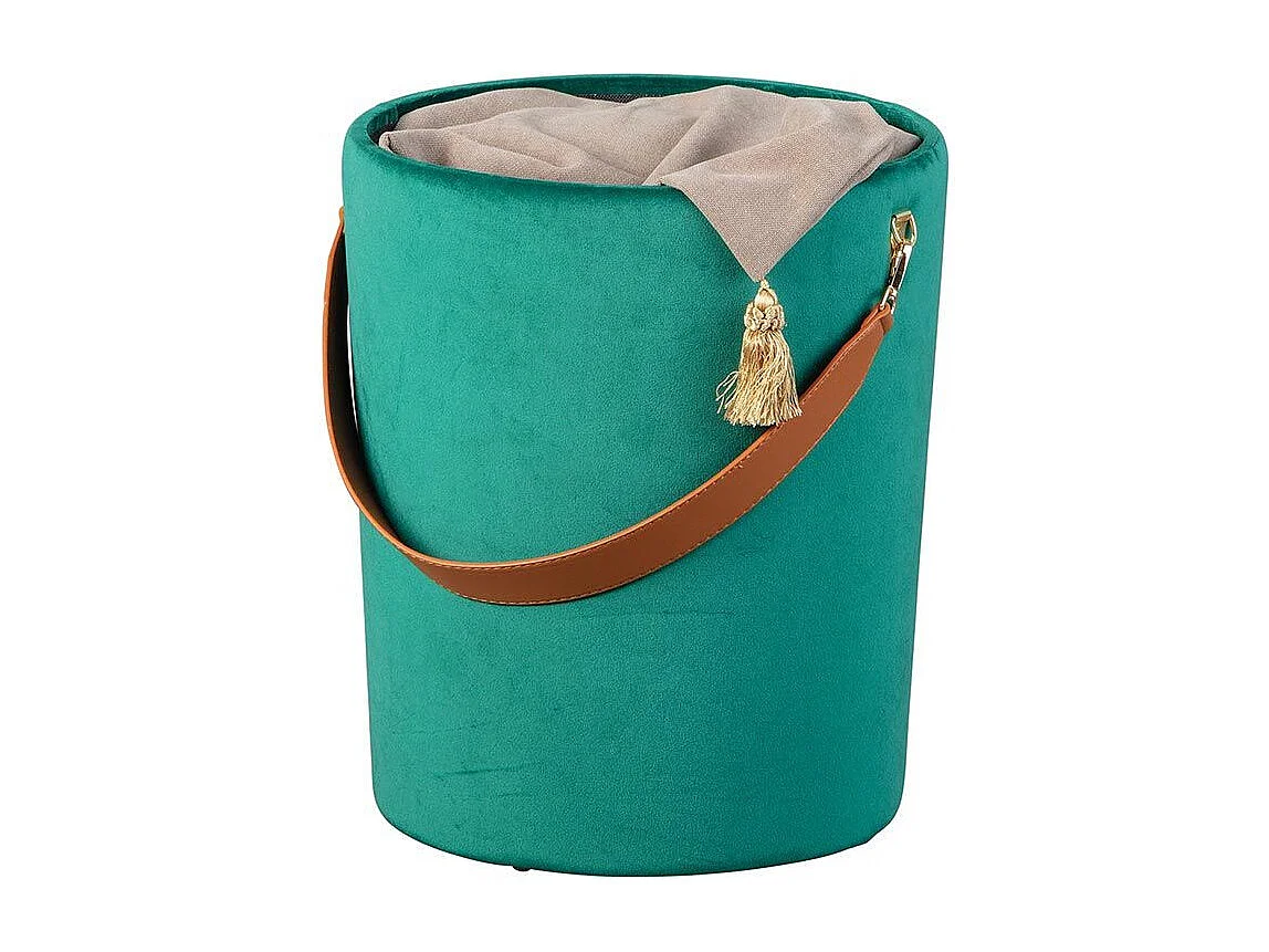 Pouf Coffre en Velours à Sangle "Yola" 45cm Vert
