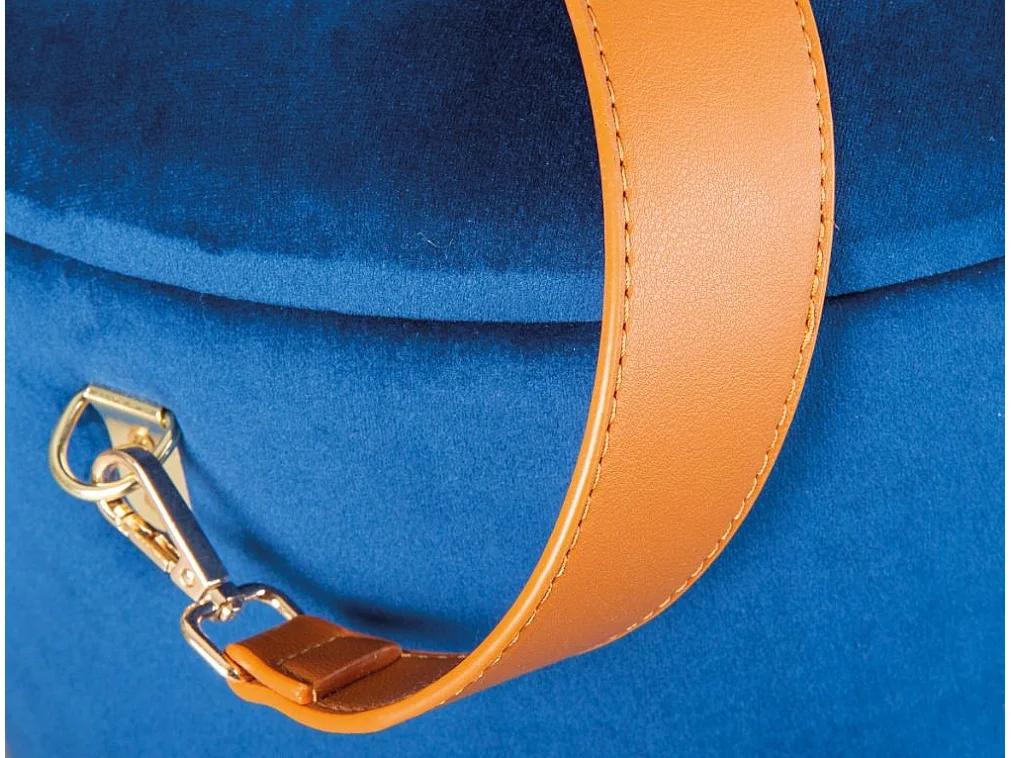 Pouf Coffre en Velours à Sangle "Yola" 45cm Bleu