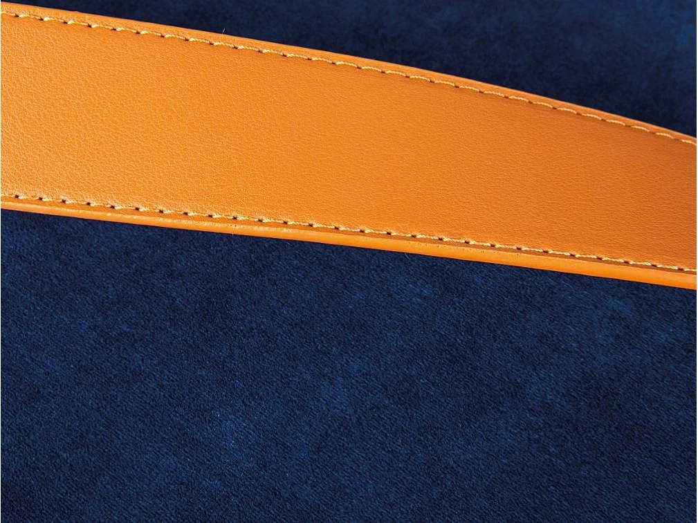 Pouf Coffre en Velours à Sangle "Yola" 45cm Bleu